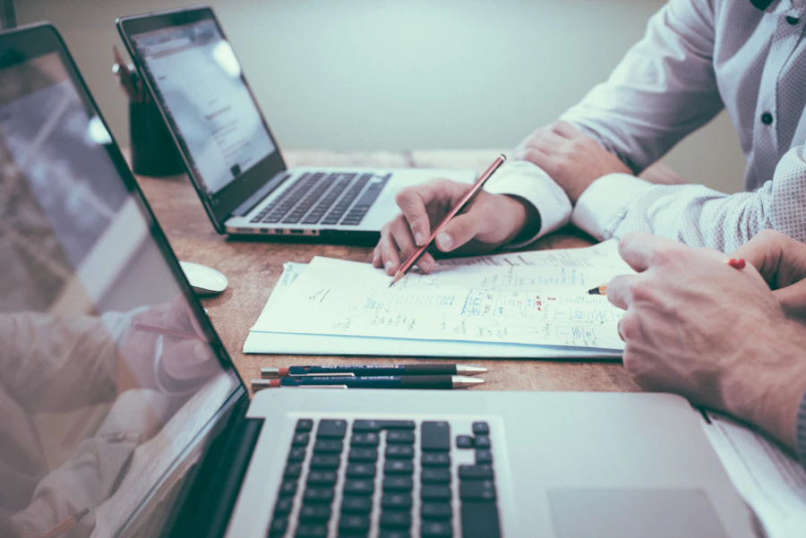 Finance team reviewing figures at a desk