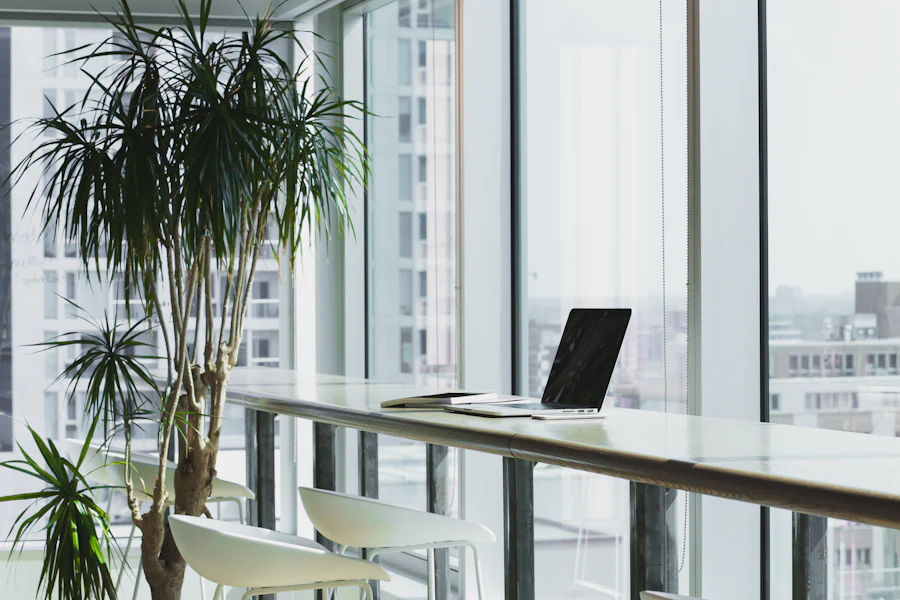 Modern office desk with a laptop